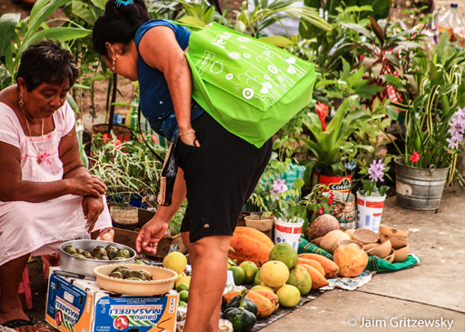 consume local mestiza vendiendo productos frutas verduras flores